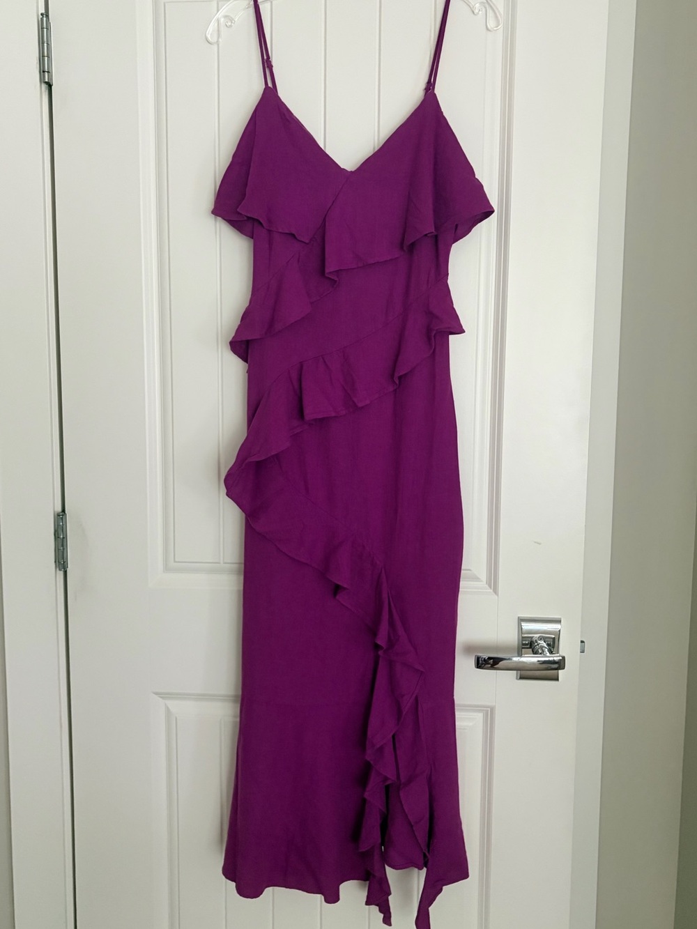 Zara Magenta Ruffle Maxi Dress with Spaghetti Straps